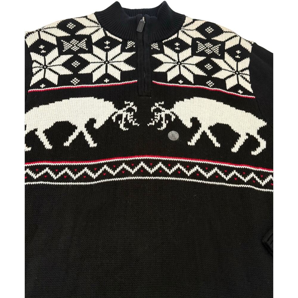 Chaps Mens Sweater Large Classic Fit Fair Isle Reindeer 1/4 Zip Nordic Sweater - Picture 4 of 13